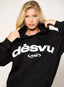 Black oversized hoodie with white embroidered DÈSVU logo at chest-1
