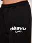 Black oversized joggers with white embroidered DÈSVU 422 logo on hip-3