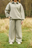 The image shows the Dès Vu Farmhouse Collection Polo Jumper and Wide Leg Joggers in colour Olive
