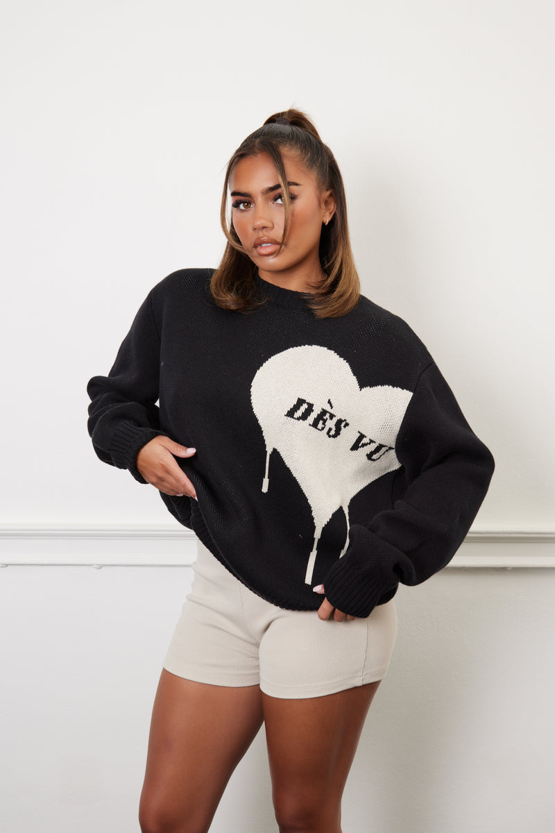 Drip Heart Knitted Jumper Black Dès Vu
