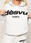 Oversized grey marl hoodie with black embroidered DÈSVU 422 logo-3