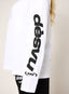 White long sleeve top with black 422 DÈSVU logo printed down the sleeves-4