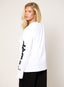White long sleeve top with black 422 DÈSVU logo printed down the sleeves-5