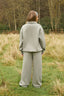 The image shows the Dès Vu Farmhouse Collection Polo Jumper and Wide Leg Joggers in colour Olive