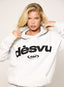 Oversized grey marl hoodie with black embroidered DÈSVU 422 logo-1