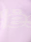 Closeup of 'desvu' branding on the lilac hoodie.