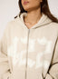 Closeup of stone hoodie with '422' branding on a white background.